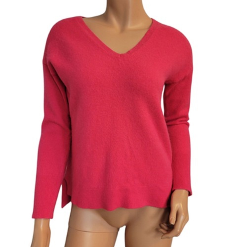 Halogen Cashmere Sweater Womens Large Pink V Neck High Low Hem Side Slit Soft